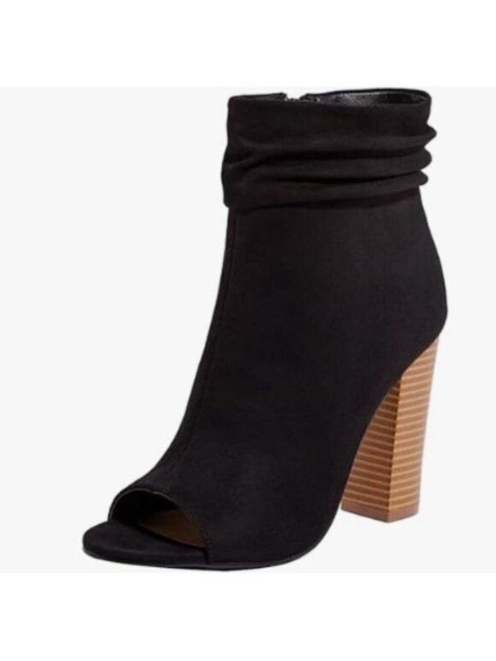 FSJ Women Stylish Peep Toe Slouch Ankle Boots Chunky Stacked Heels Prom Black